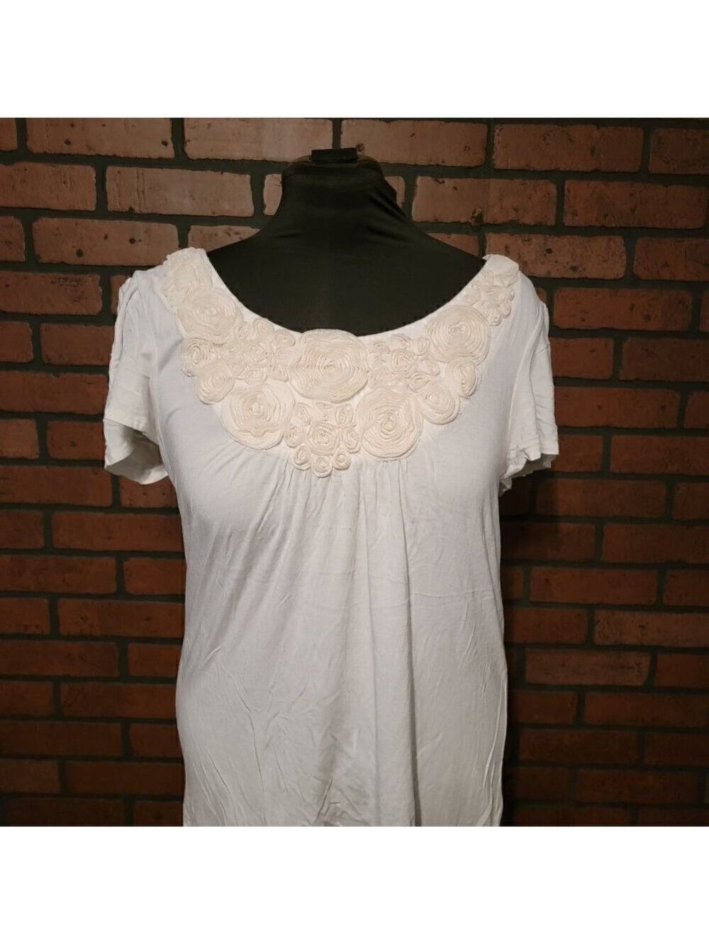 Style and Co Cream with chiffon rose details along the scoop neckline blouse